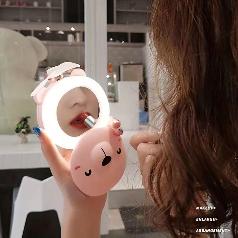 Cartoon Pig LED Mirror Pocket Fan