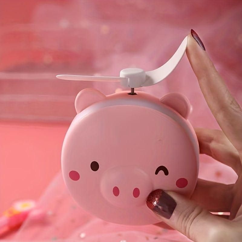 Cartoon Pig LED Mirror Pocket Fan