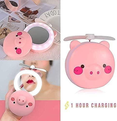 Cartoon Pig LED Mirror Pocket Fan