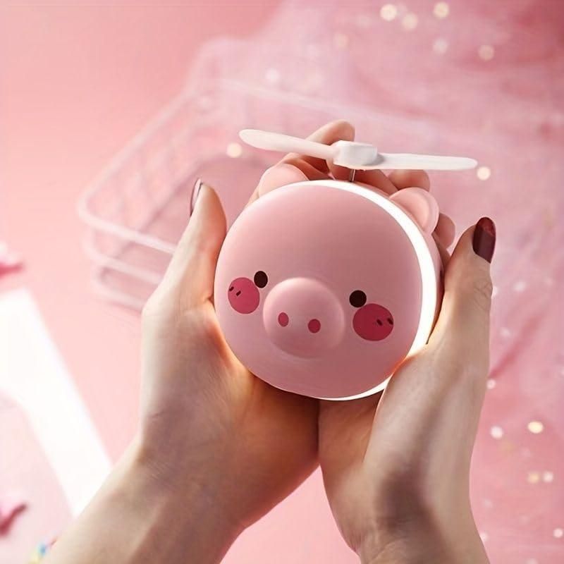 Cartoon Pig LED Mirror Pocket Fan