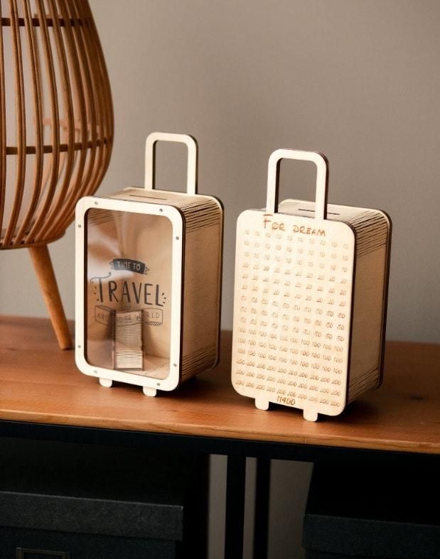 Travel Money Saving Box – Wooden Piggy Bank